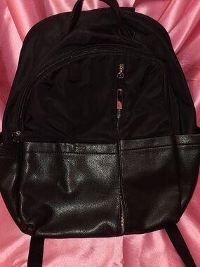 Men's Black Faux Leather & Nylon Backpack - Unbranded